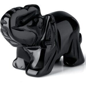 Black Obsidian Elephant Décor Crystals Pocket Natural Stone Statue Guardian